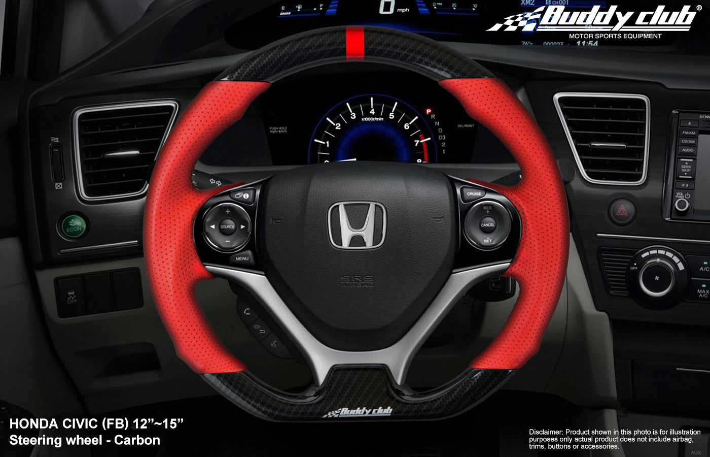 BUDDY CLUB STEERING WHEEL: CIVIC 12-15 (TIME ATTACK RED, CARBON)