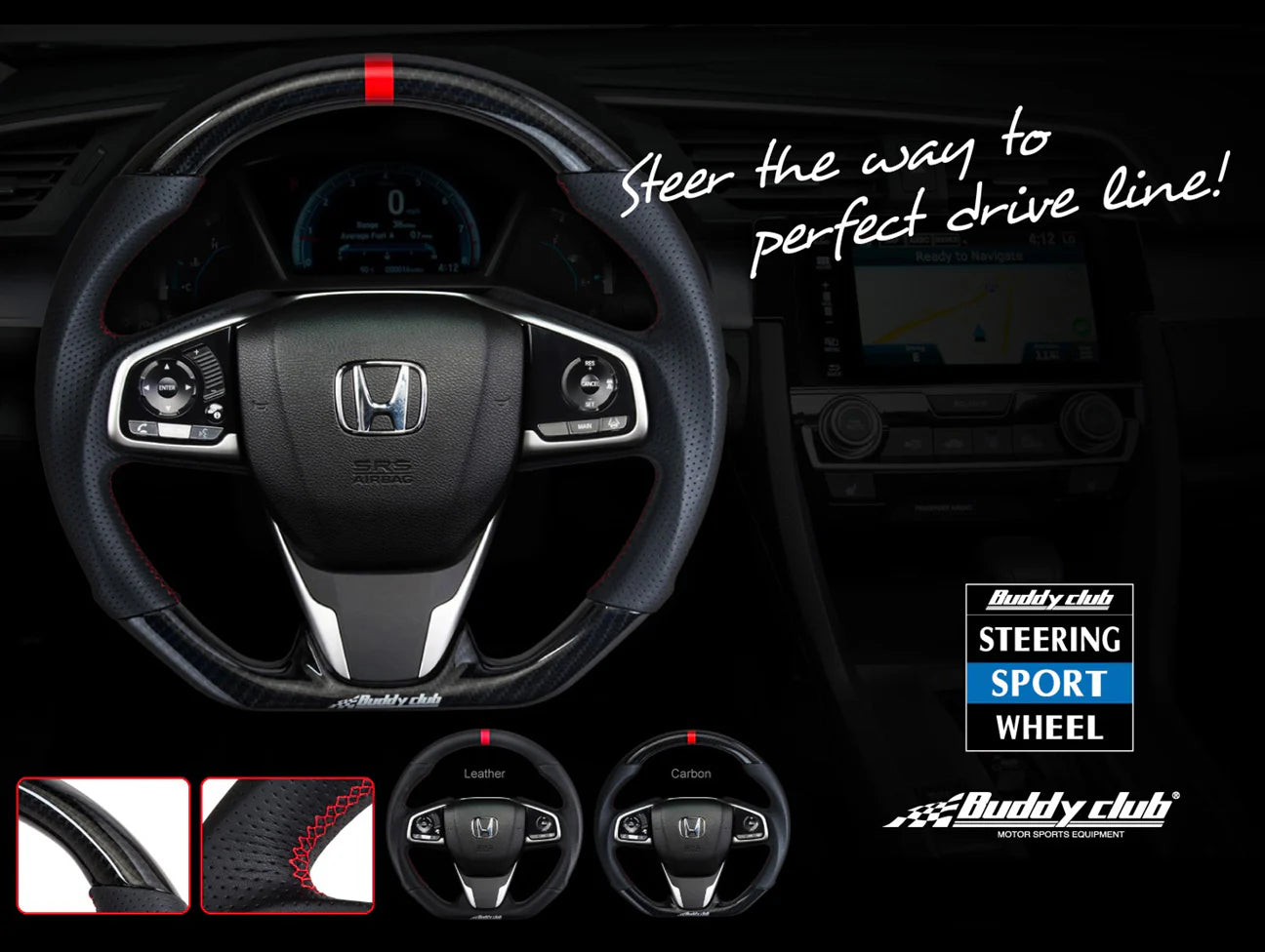 BUDDY CLUB STEERING WHEEL: CIVIC 16-18 INCLUDING TYPE R 17-18 (CARBON)