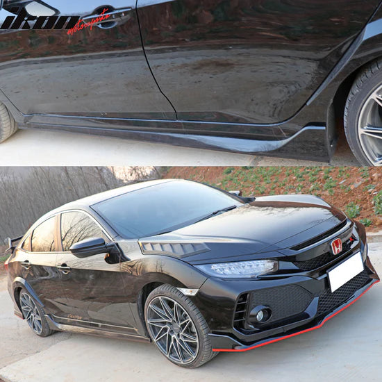 2016-2021 Honda Civic Type R Unpainted Side Skirts Step Extensions PP
