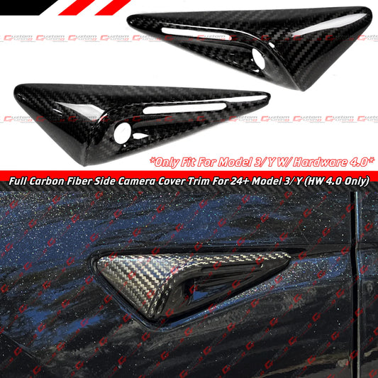 Full Carbon Fiber Side Camera Cover [2025-2026 Tesla Model Y & 2024-2026 Model 3 With HW 4.0]