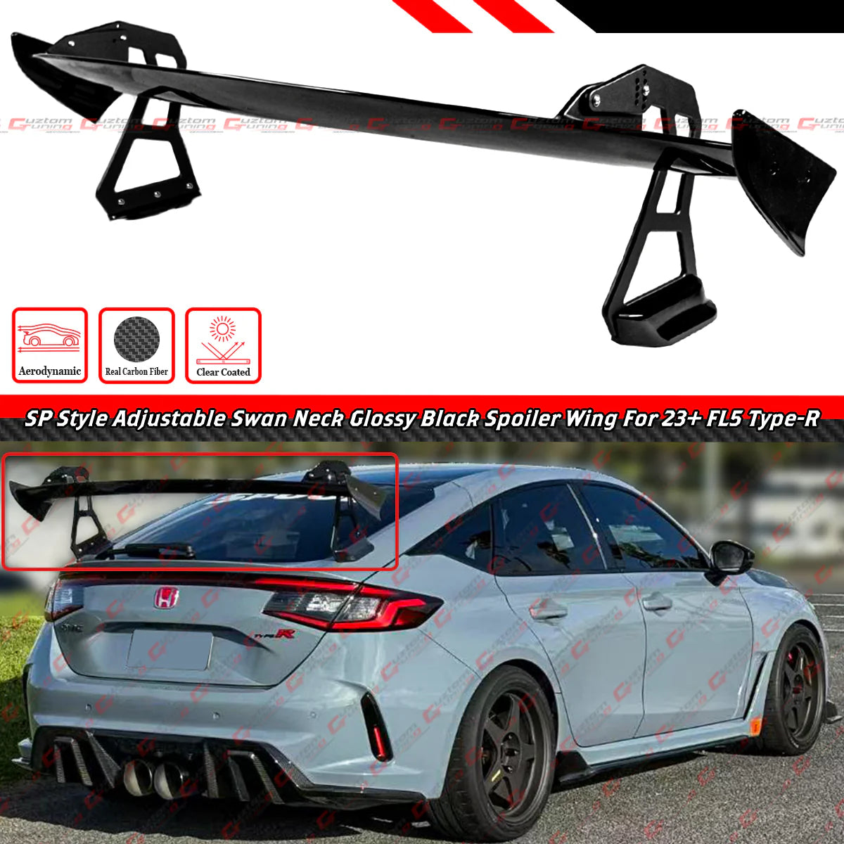 Swan Neck SP Style Gloss Black Trunk Spoiler Wing [2023-2025 Honda Civic Type-R FL5]
