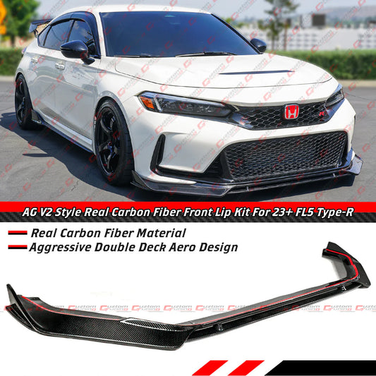 AG V2 Style Carbon Fiber Front Bumper Lip [2023-2025 Honda Civic Type-R FL5]
