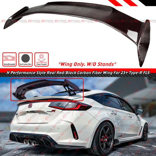 H Performance Style Red & Black Carbon Fiber Wing Spoiler [2023-2025 Honda Civic Type-R FL5]