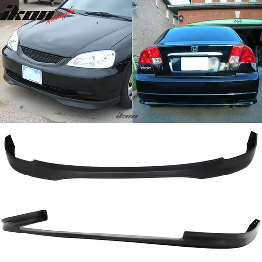 Front + Rear Bumper Lip for Honda Civic 01-03 TR Style PP