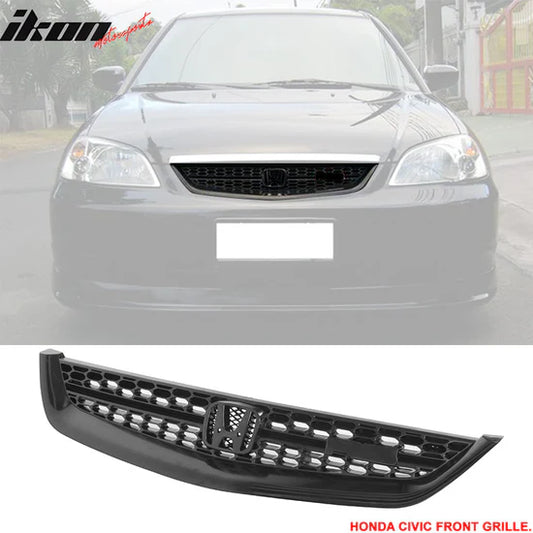 Front Bumper Grille for Honda Civic 2001-2003 RS Style Unpainted Black ABS