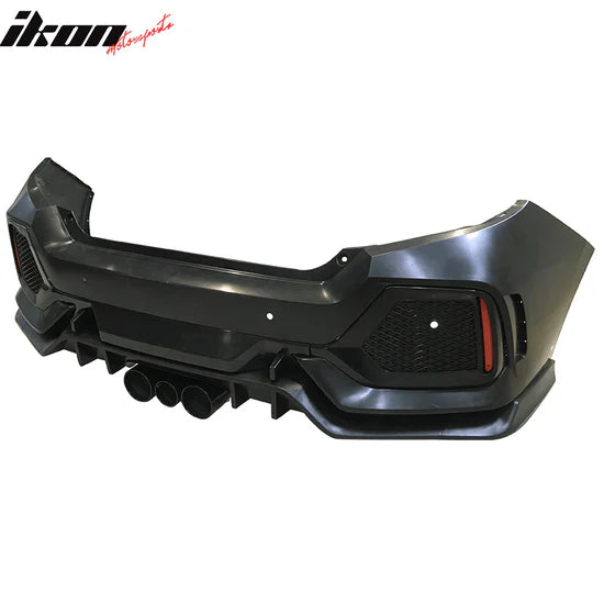 Rear Bumper Cover for Honda Civic 10th-Gen 2016-2021 CTR Type R Black PP