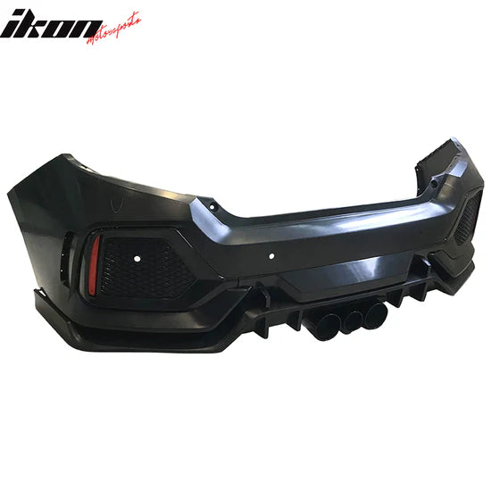 Rear Bumper Cover for Honda Civic 10th-Gen 2016-2021 CTR Type R Black PP