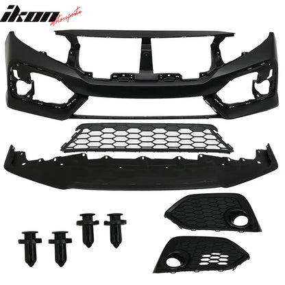 2016-2021 Honda Civic OE Style Unpainted Front Bumper Cover W/ Grille