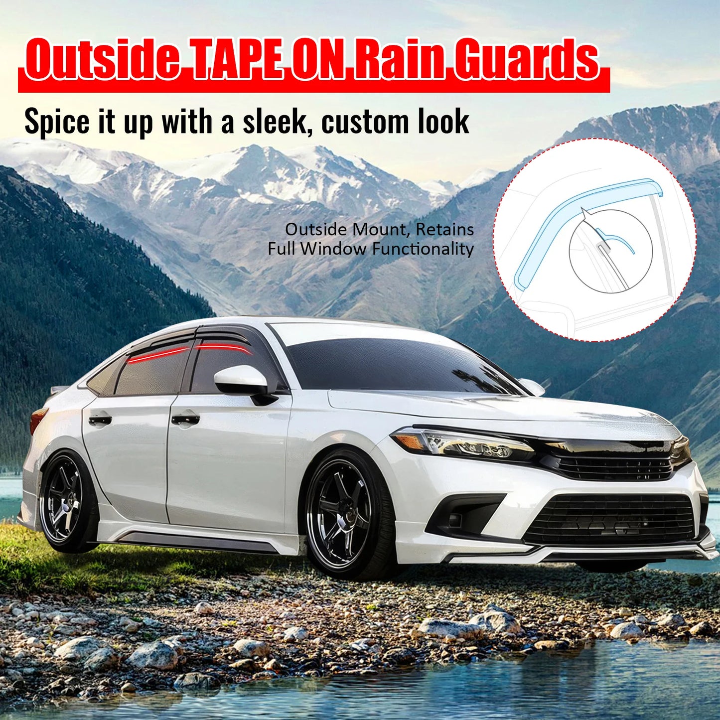 Window Visors for Honda Civic 2022-2026 Mugen Style Rain Guard