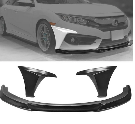 Front Bumper Lip + Side Caps for Honda Civic Coupe Sedan 2016-2018 GT