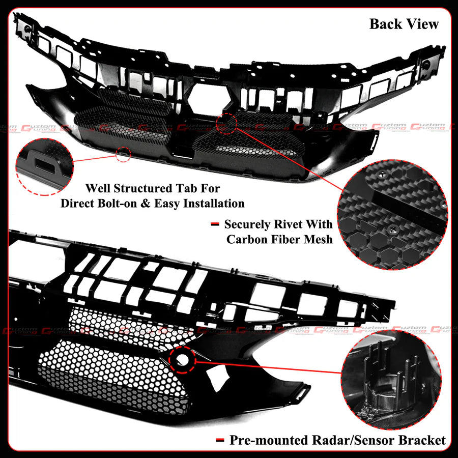 V Style Front Upper Grille With Full Carbon Fiber Mesh [2023-2025 Honda Civic Type-R FL5]