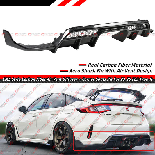 CMS Style Real Carbon Fiber Air Vent Rear Diffuser Kit [2023-2025 Honda Civic Type-R FL5]