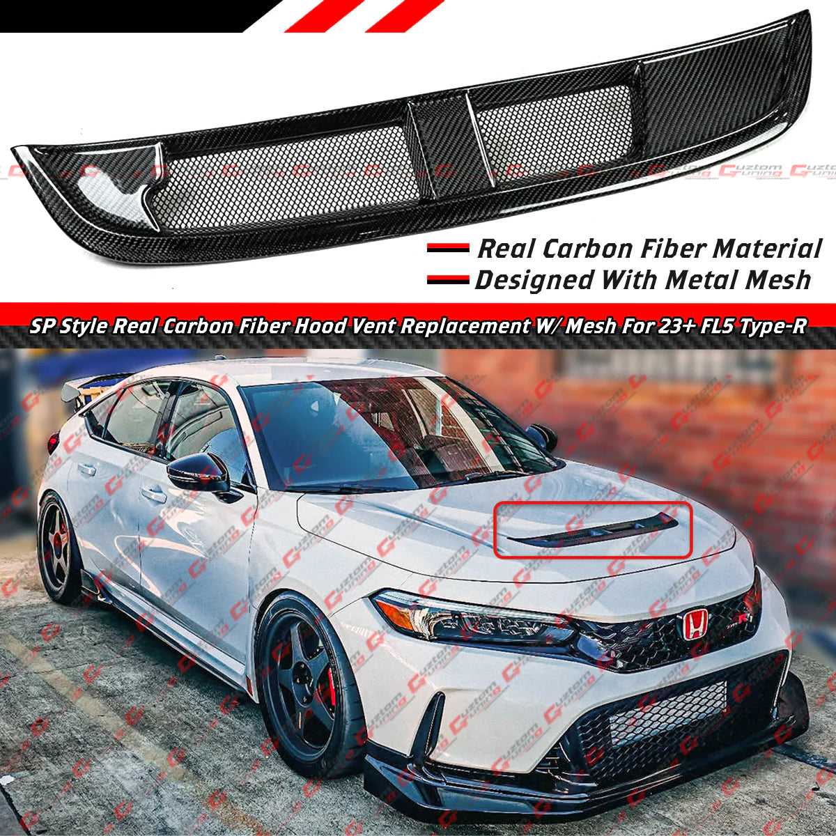 SP Style Real Carbon Fiber Bonnet Hood Vent With Mesh [2023-2025 Honda Civic Type-R FL5]