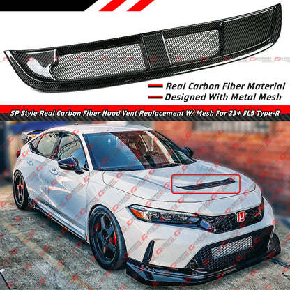 SP Style Real Carbon Fiber Bonnet Hood Vent With Mesh [2023-2025 Honda Civic Type-R FL5]