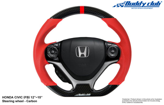 BUDDY CLUB STEERING WHEEL: CIVIC 12-15 (TIME ATTACK RED, CARBON)