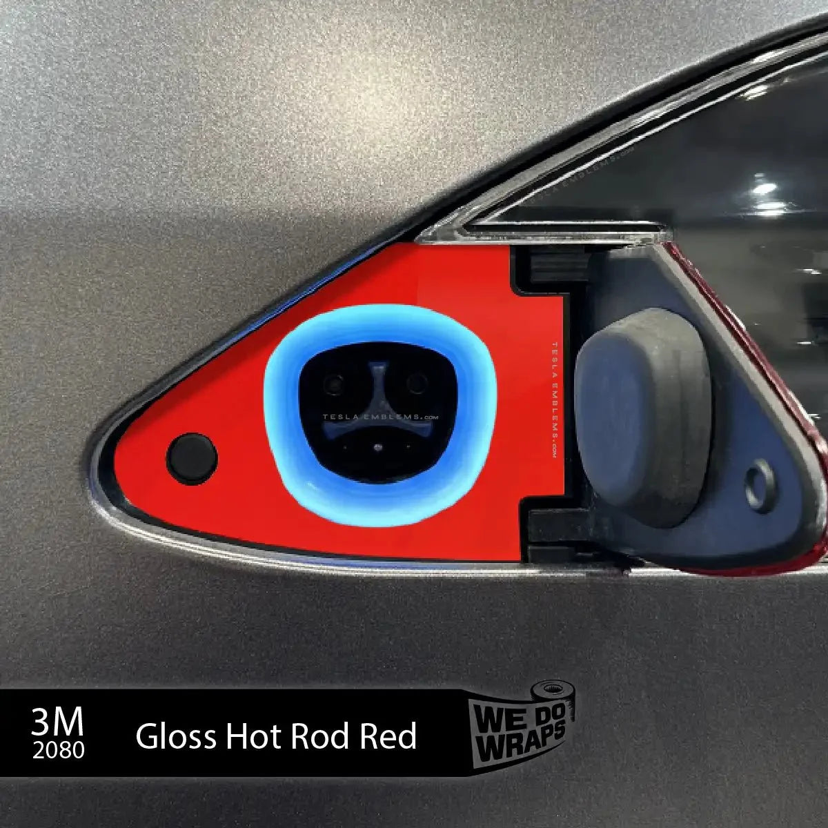 3M Gloss Hot Rod Red Tesla Charge Port Wrap | Model S