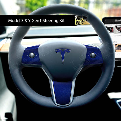 3M Deep Blue Metallic Tesla Steering Wheel Wrap | MY 2019-'25