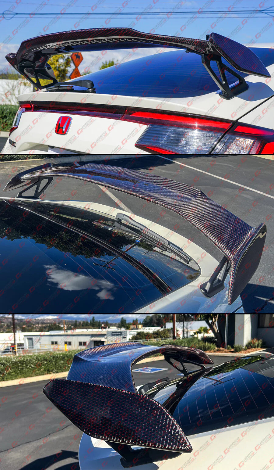 H Performance Style Red & Black Carbon Fiber Wing Spoiler [2023-2025 Honda Civic Type-R FL5]
