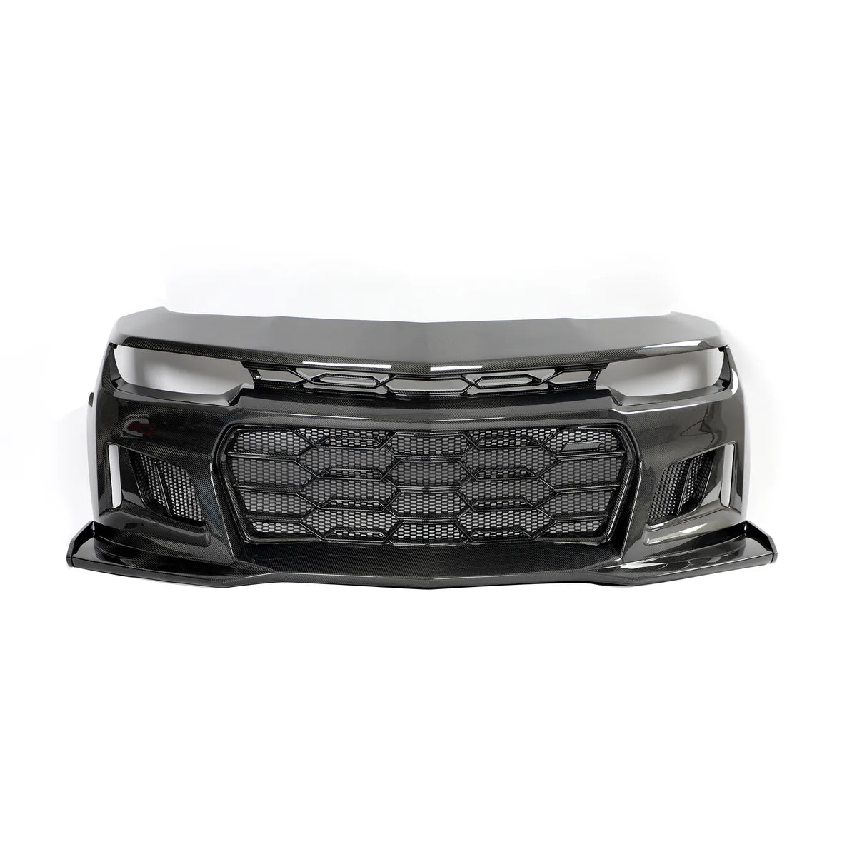 2010-2015 Chevy Camaro Black Panther 1PC Full Gloss Carbon Fiber Track Package Front Bumper Conversion