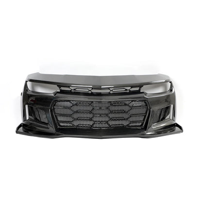 2010-2015 Chevy Camaro Black Panther 1PC Full Gloss Carbon Fiber Track Package Front Bumper Conversion