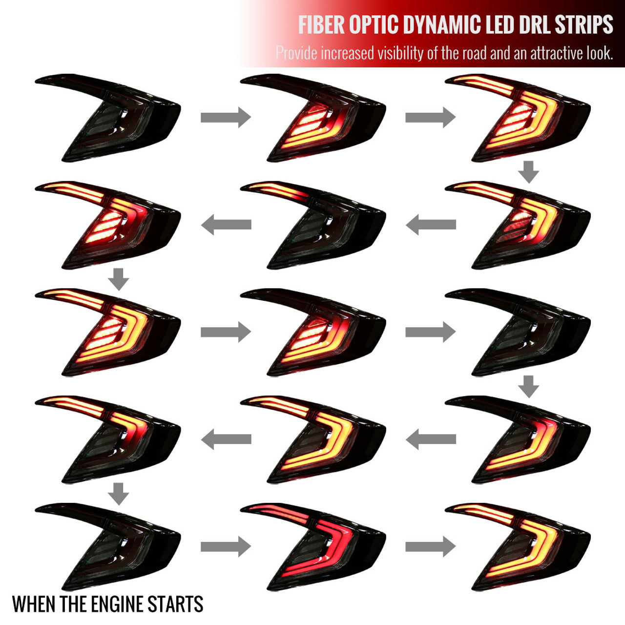 2016-2021 Honda Civic Sedan LED Tail Lights w/ Sequential Turn Signal Lights (Glossy Black Housing/Smoked Lens)