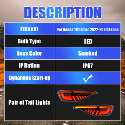 Honda Civic Sedan 2022-2026 LED Tail Lights