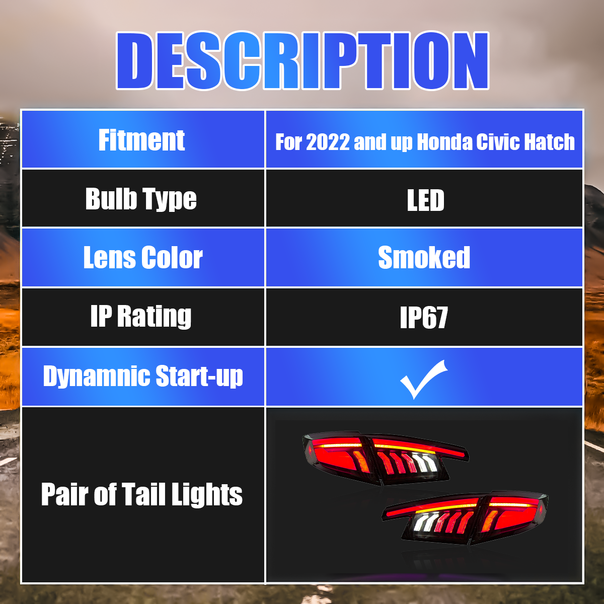 Honda Civic Hatchback 2022-2026 Indexa LED Tail Lights