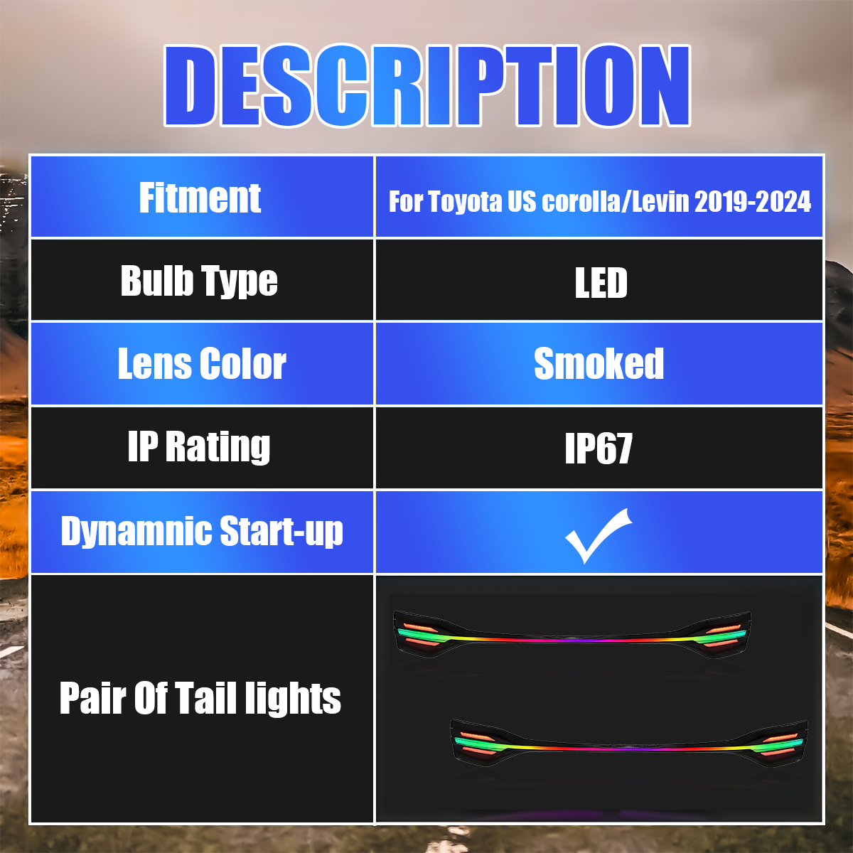 Toyota Corolla 2019-2024 Tron LED Tail Lights