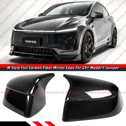 M Style Full Carbon Fiber Side Mirror Cover Caps [2025-2026 Tesla Model Y Juniper]