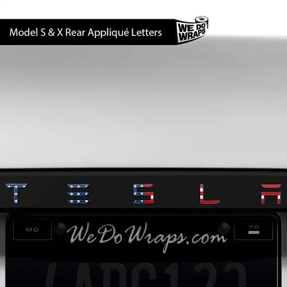 American Flag Tesla Emblem Decals (Front + Back) | Model S