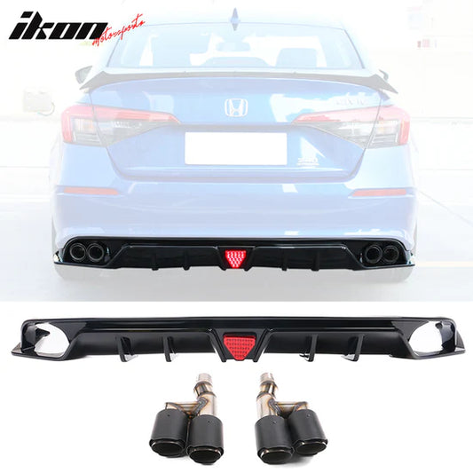 Rear Bumper Diffuser Lip for Honda Civic Sedan 4-Door 2022-2026 3PC PP
