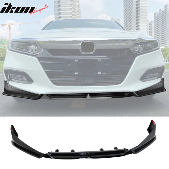 2018-2021 Honda Accord 3PC Front Bumper Lip PP - GLOSS BLACK