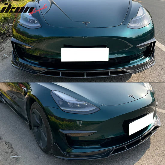 2017-2023 Tesla Model 3 4PC Front Bumper Lip Spoiler -GLOSSBLACK