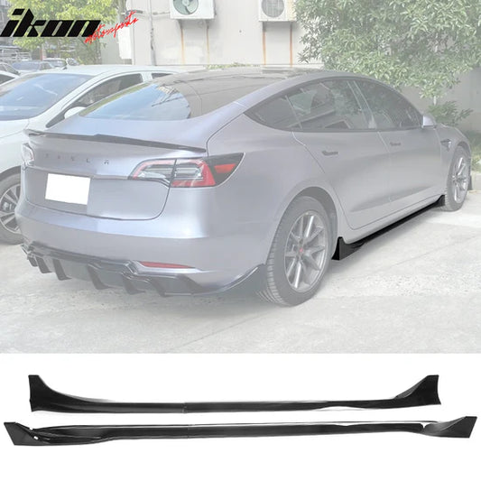 2017-2025 Tesla Model 3 IKON Style Side Skirts Rocker Panel ABS 4PC - GLOSS BLACK