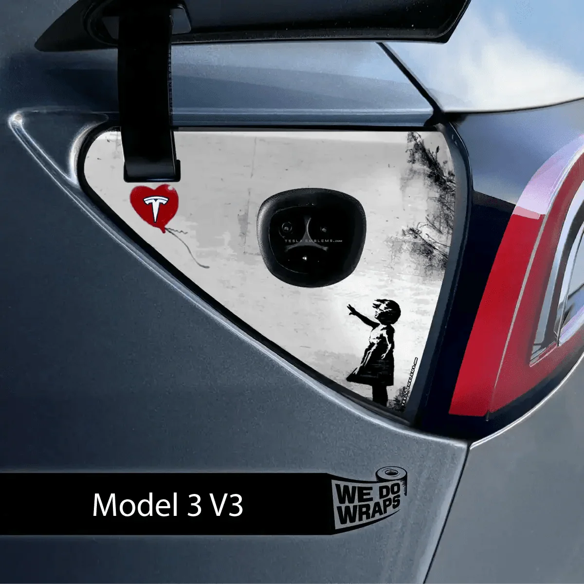Girl with Balloon Tesla Charge Port Wrap | Model 3