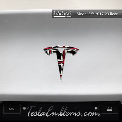 Black Plaid Tesla Emblem Decals (Front + Back) | Model Y