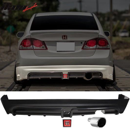 Rear Bmuper Lip for Honda Civic 2006-2011 LED 3RD Brake Light Muffler Tip - UNPAINTED