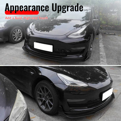 2017-2023 Tesla Model 3 V4 3PCS Front Bumper Lip w/ Winglets ABS - GLOSS BLACK