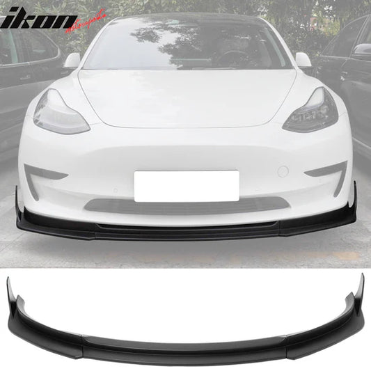 2017-2023 Tesla Model 3 V4 3PCS Front Bumper Lip w/ Winglets ABS - GLOSS BLACK