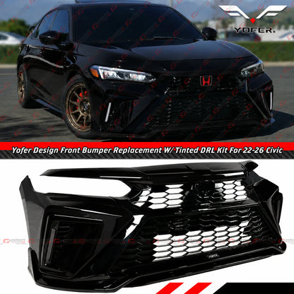 Yofer Design Front Bumper Full Replacement Kit With Tinted Sequential Switch-Back DRL [2022-2026 Honda Civic]