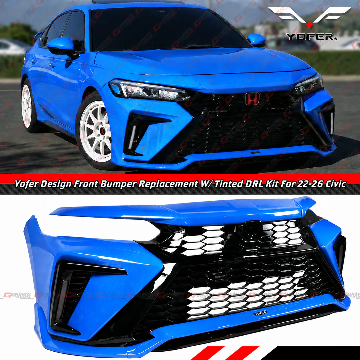 Yofer Design Front Bumper Full Replacement Kit With Tinted Sequential Switch-Back DRL [2022-2026 Honda Civic]