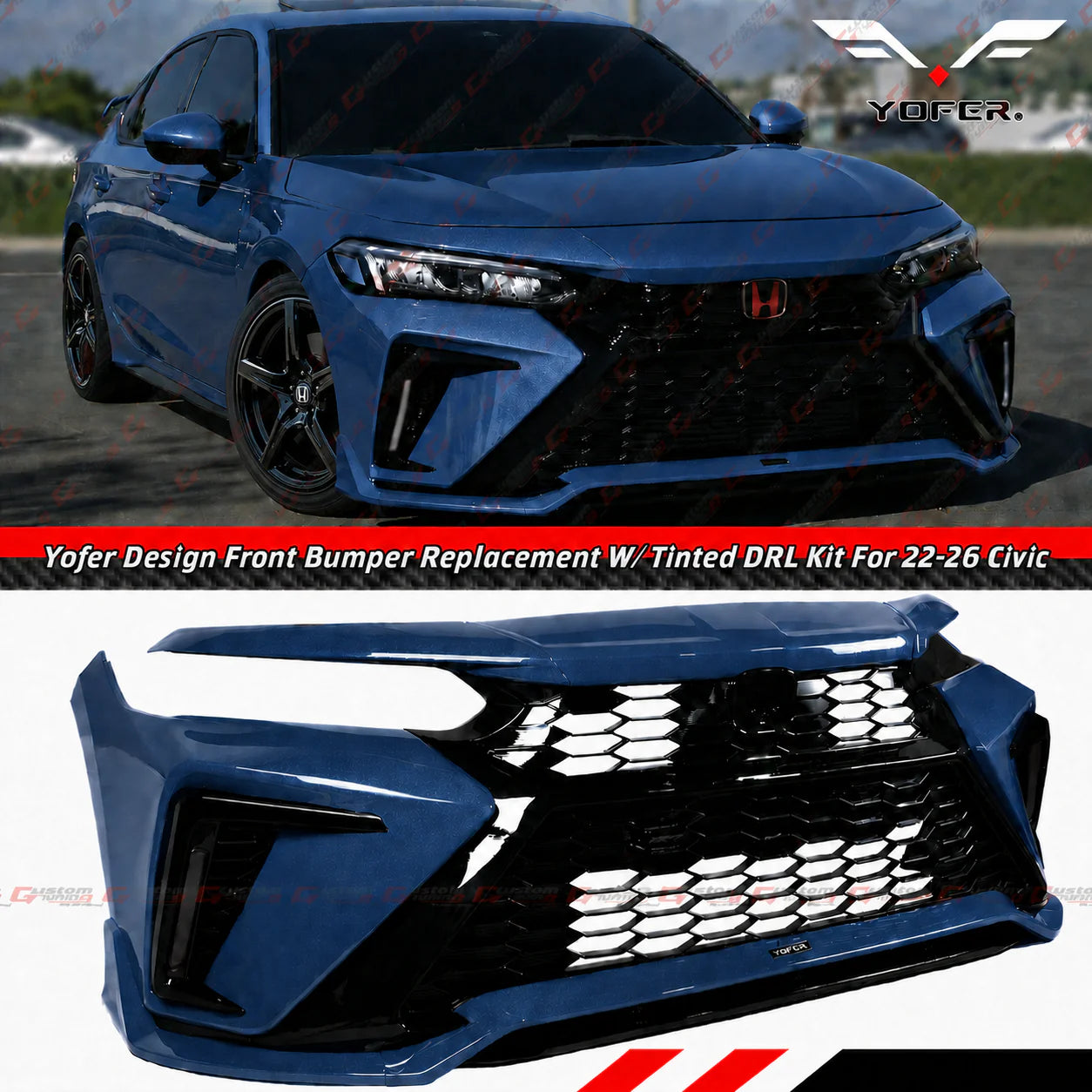 Yofer Design Front Bumper Full Replacement Kit With Tinted Sequential Switch-Back DRL [2022-2026 Honda Civic]
