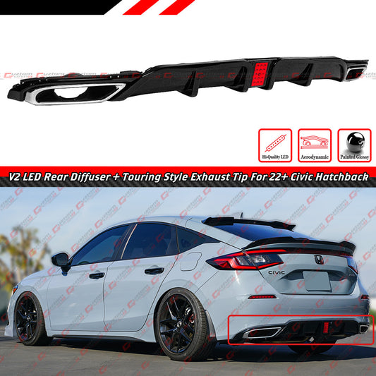 2022-26 CIVIC FL1 FL2 HATCHBACK V2 LED REAR DIFFUSER + TOURING EXHAUST TIPS