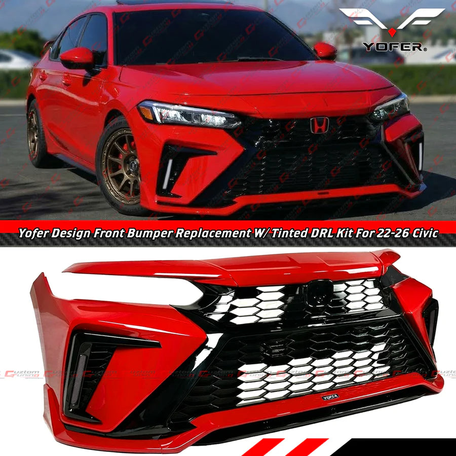 Yofer Design Front Bumper Full Replacement Kit With Tinted Sequential Switch-Back DRL [2022-2026 Honda Civic]