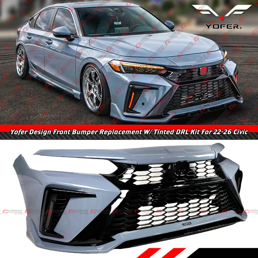 Yofer Design Front Bumper Full Replacement Kit With Tinted Sequential Switch-Back DRL [2022-2026 Honda Civic]