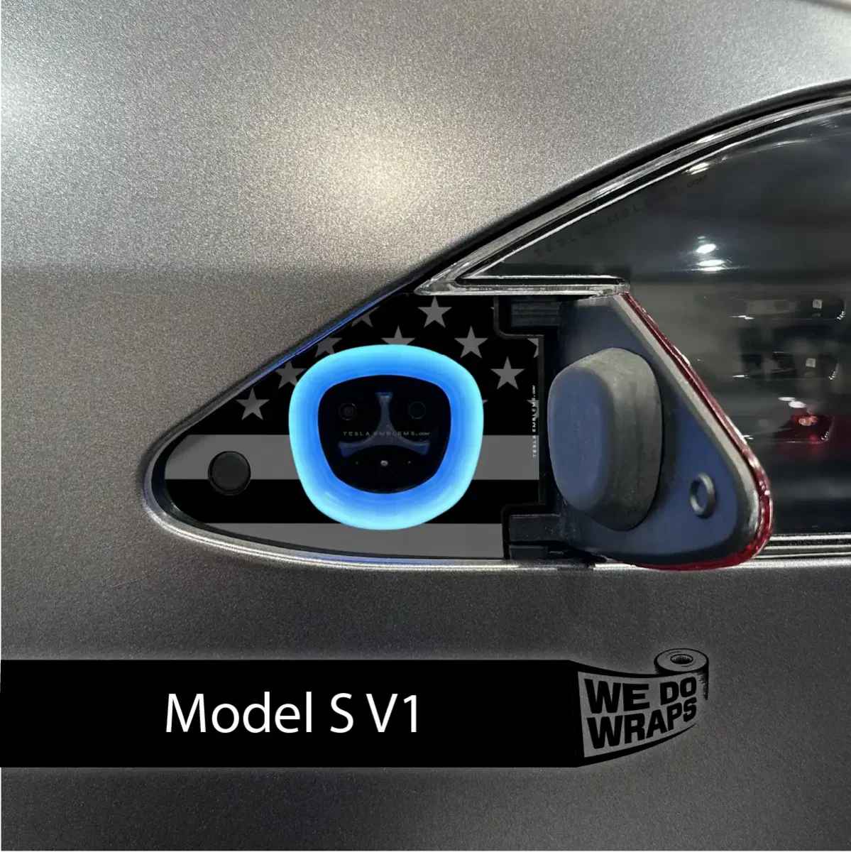 Ghost Black Patriot Flag Tesla Charge Port Wrap | Model S