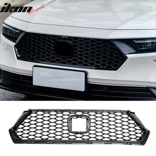 2023-2026 Honda Accord 11th Gen Front Bumper Upper Hood Honeycomb Grille Replacement TR Style ASB Plastic Gloss Black