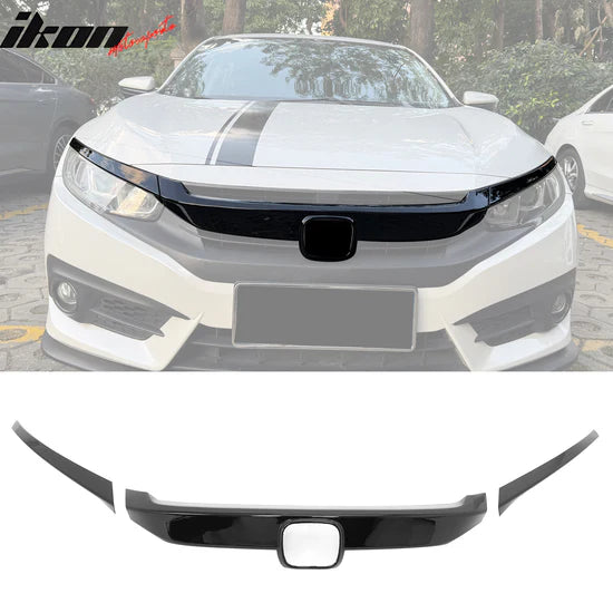 Bumper Grille Cover for Honda Civic 2016-2021 OE Style Gloss Black ABS