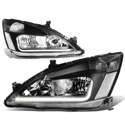 2003-2007 Honda Accord LED DRL Headlights - Black Housing Clear Corner