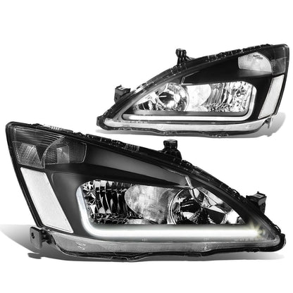 2003-2007 Honda Accord LED DRL Headlights - Black Housing Clear Corner